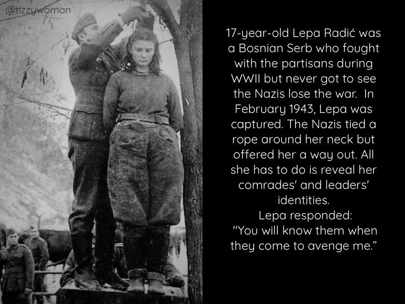 #LepaRadic was just 15 y/o when the Axis powers invaded Yugoslavia in 1941. Nevertheless, she joined the Yugoslav Partisans in the fight against the Nazis. 
Read more ▶️ allthatsinteresting.com/lepa-radic

#WomensHistoryMonth
#WomenMakeHistory
#BecauseOfHerStory
#ERANow