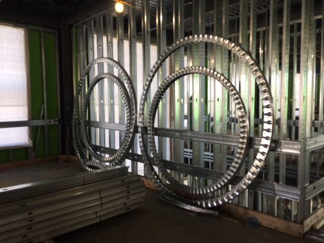 GoGunn1850's tweet photo. Can you guess what this is? They are part of the framing for the circular skylights of the #PerakosACC These are made on site by one of the contractors. #gunnarts #campusprogress #theskyisthelimit https://t.co/Gf5WSTe4jN