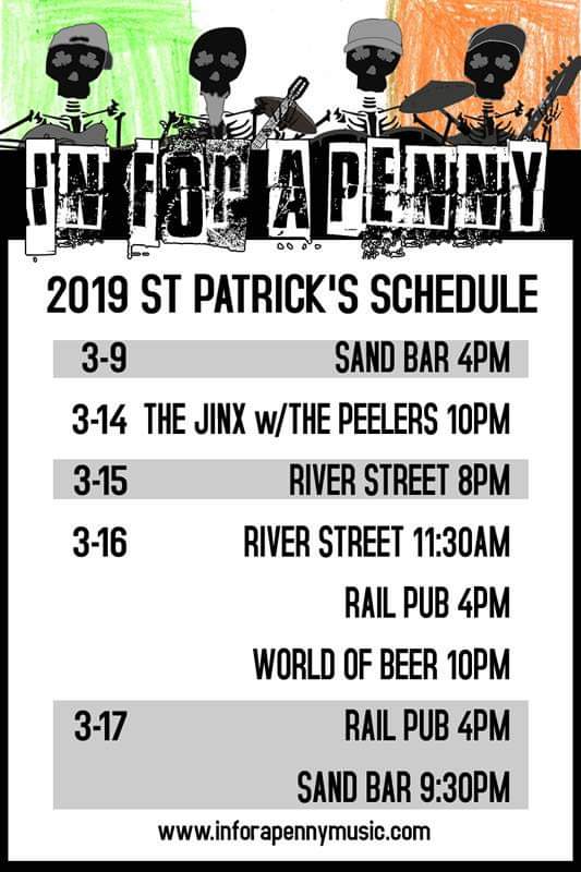 Here's the "final" schedule for the upcoming madness. Hope to see yer face! #IrishPunk #StPats #InForAPenny
