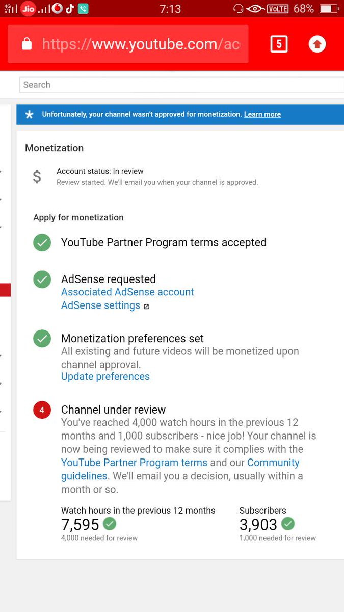 AnikithM's tweet photo. @TeamYouTube 
Dear sir,
According to YouTube policy a user must have 4000 watch hours and 1000 subscribers to enable monetization,My channel is still on under review for last 56 Days .I have completed 4k+ hours watch time and 1k+ subscribers.
Please Monetize my channel 
Thank you https://t.co/1JRPYbltyu