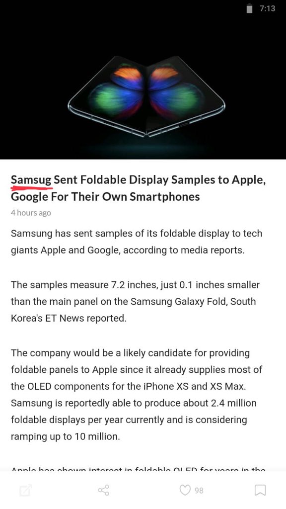 dhairyachandra's tweet photo. Samsung needs spelling correction (Samsug) in beebom Android App 😅

@beebomco @akshay_gangwar @sinharrupesh #beebom #samsung https://t.co/1BJMSpqjaU