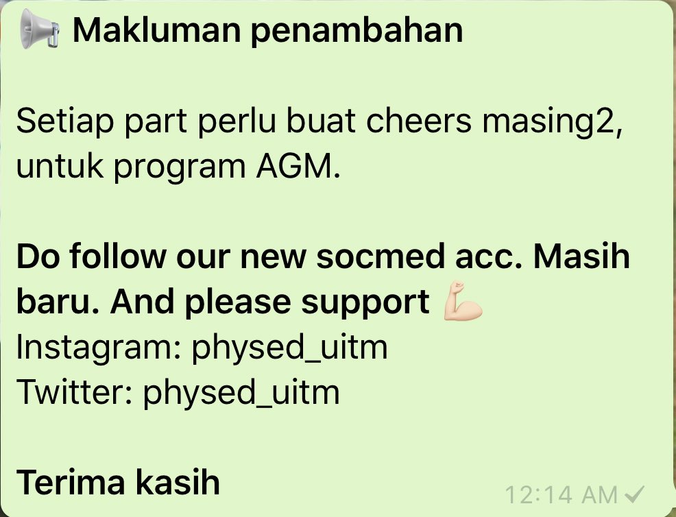 PhysedUitm's tweet photo. 📣📣Additional announcement 📣📣 https://t.co/ETmfr8lFOa