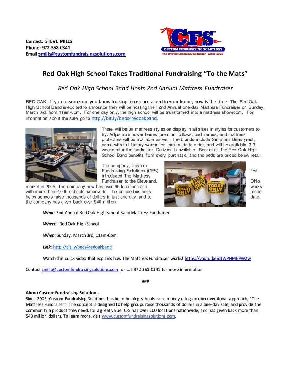 Red_Oak_Band's tweet photo. Today is the day!
Help support the ROHS Band at our 2nd Annual Mattress Fundraiser! Come to the ROHS Band Hall on Sunday, March 3rd from 11am-6pm for great deals on a new mattress! Visit https://t.co/OOy8CdoyTj  for more information. @redoakisd #4talons #rohs #mightyhawkband https://t.co/J8jWp3WCIR
