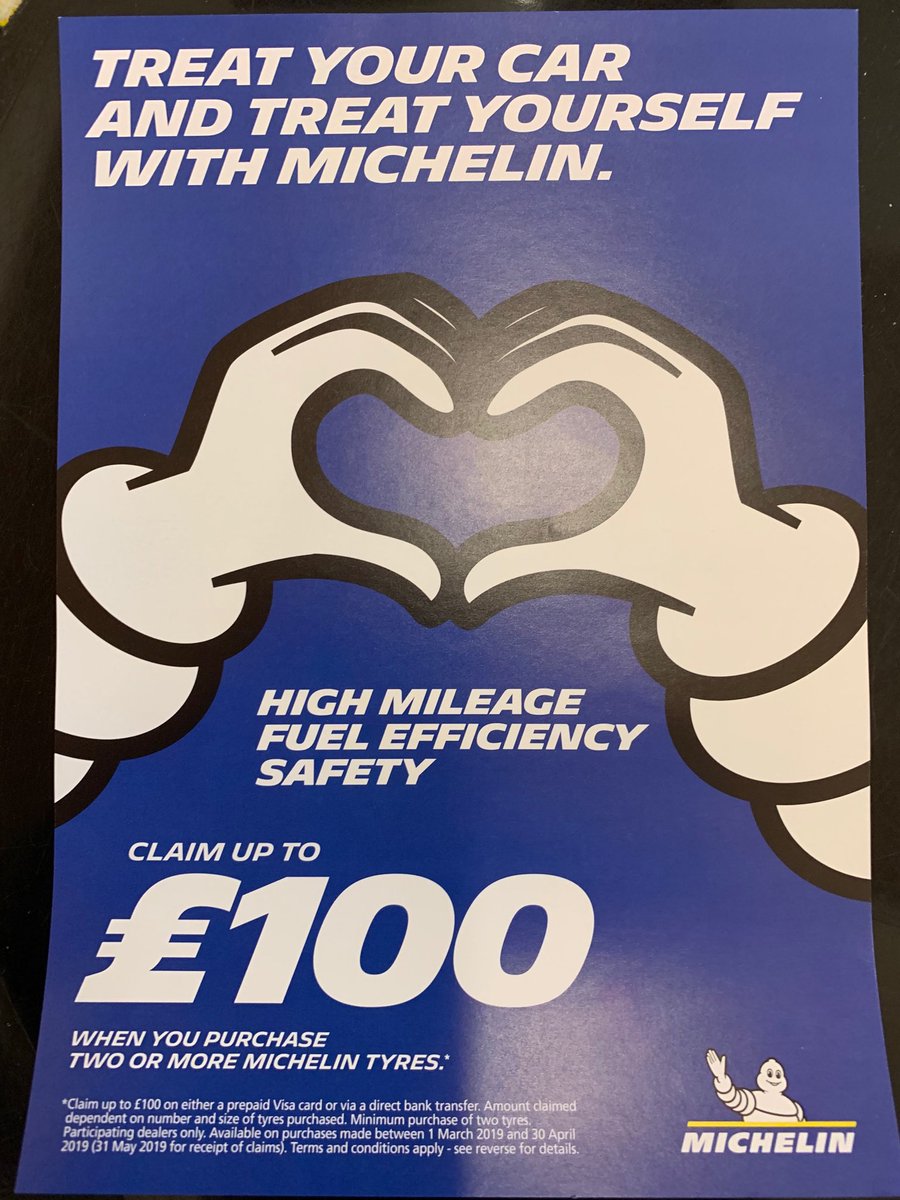 During March and April you can get back up to £100 back from #Michelin when you buy tyres from#Goodtread.