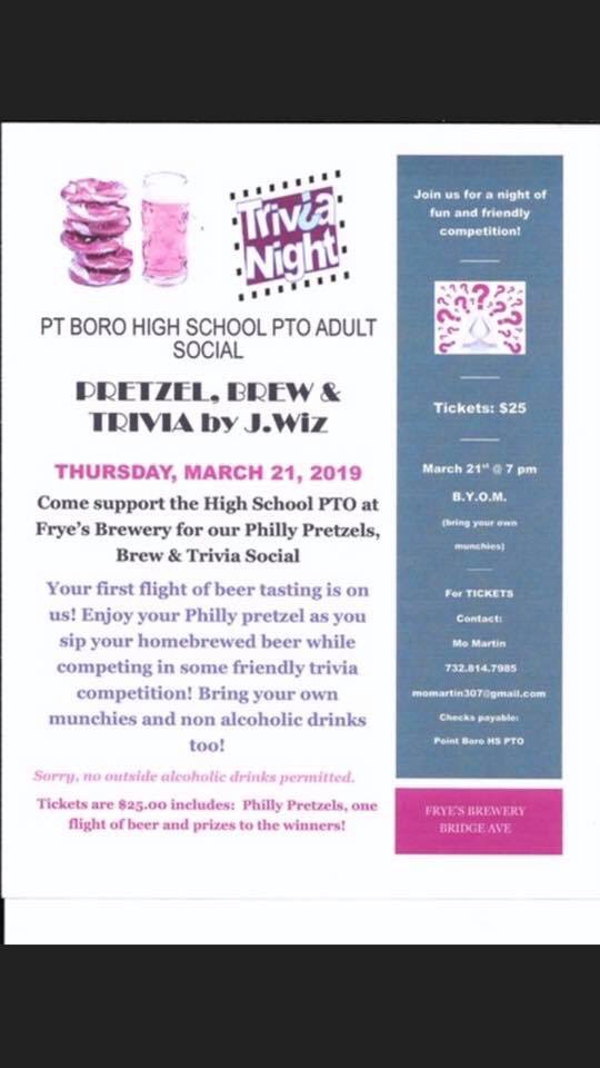 Look at what our friends at the PTO are doing !! They were generous supporters of our Fundraiser, let’s show them the same support on their event ! 
🥨 🍻 Plus, it doesn’t get better  PRETZELS, BEER AND TRIVIA ! 🍻 🥨