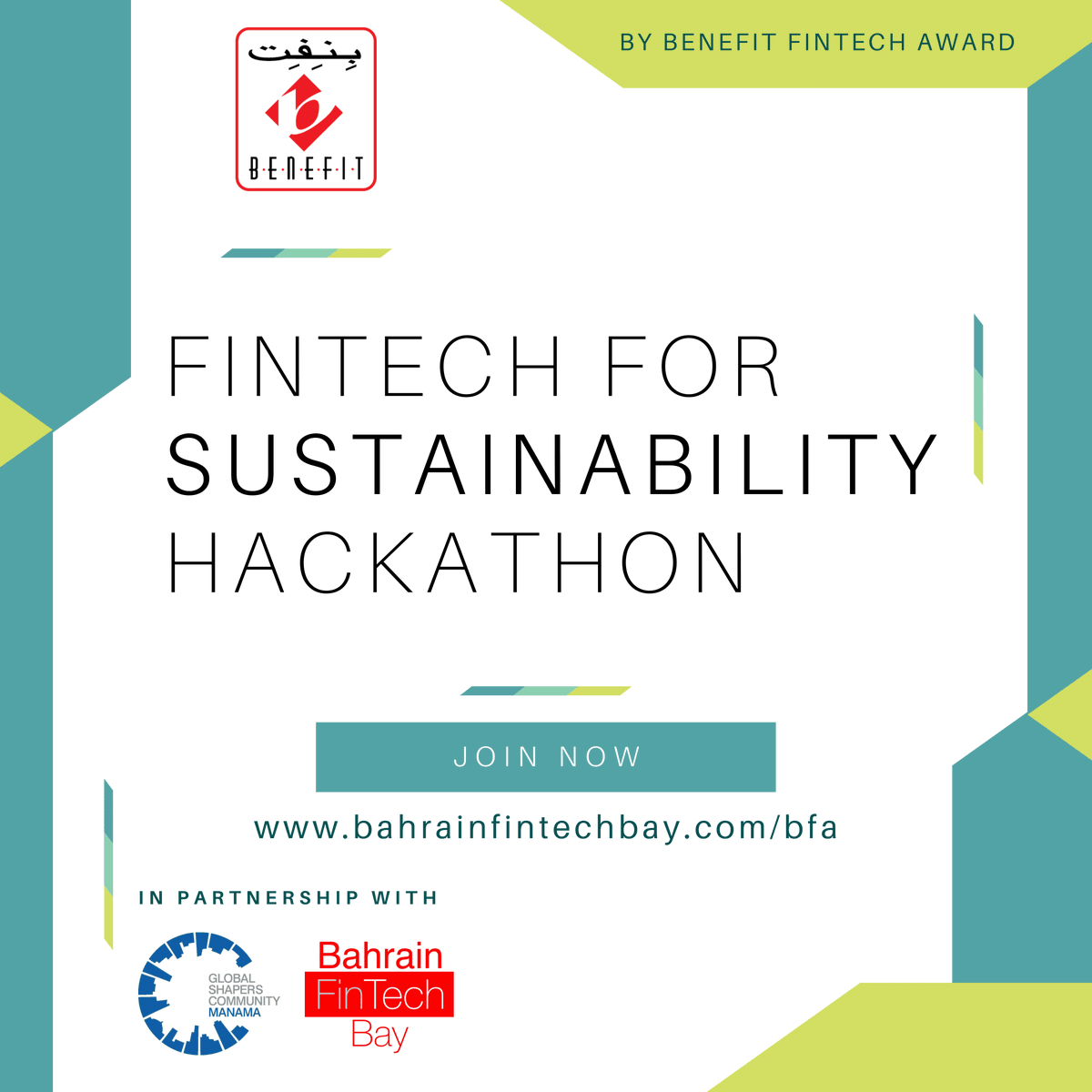 FinTechBay's tweet photo. The team with the most #innovative and #sustainable idea will gain access to a variety of perks!
Apply Today! Limited seats left.
https://t.co/06TSCH4oQU
#SDG #FinTech #BFA #GISFC #FintasticWeek #Bahrain #TeamBahrain #StartUpBahrainWeek #StartUpBahrain https://t.co/0myMmRW2zR