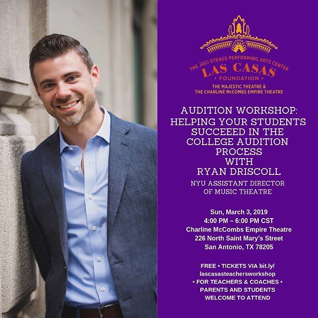 Don't miss out on this tremendous opportunity this afternoon that we helped facilitate in San Antonio on behalf of <a href="/lascasasfdn/">Las Casas Foundation</a>. Professor Ryan Driscoll is an incredible educator, performer, collaborator, dear friend, and Assistant Director of Music Thea… ift.tt/2UiFHyL
