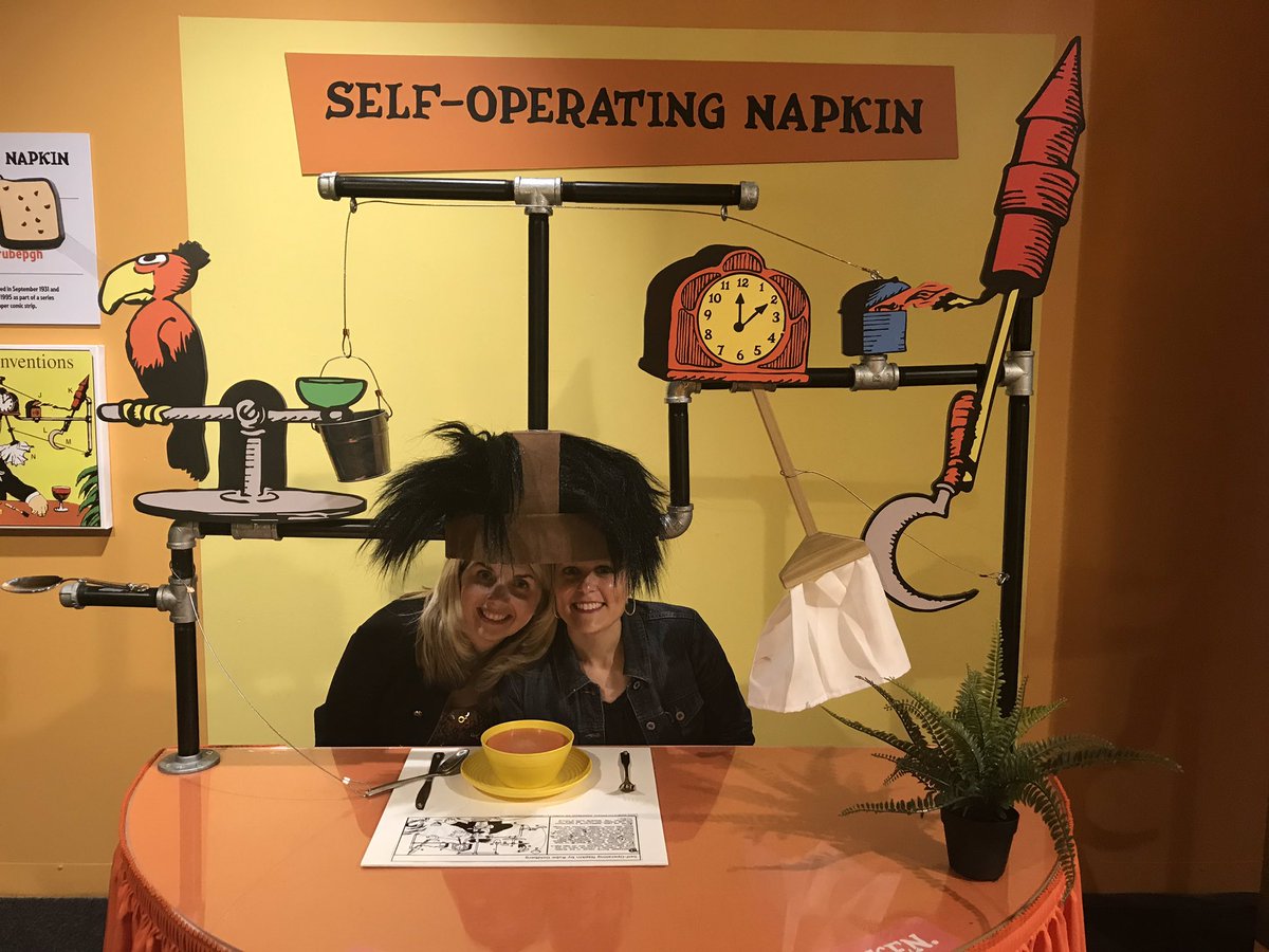 ClaysvilleES's tweet photo. Ms. Papson and Ms. Thomas trying out the Self Operating Napkin Machine with the 5th grade Rube Goldberg Team! #Mc3G https://t.co/85zX68Hu1L