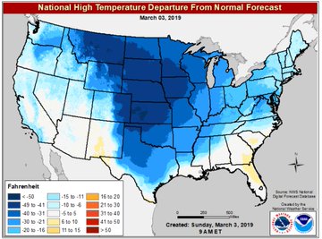 NWS National High Temperature Departure From Normal Forecast Graphic