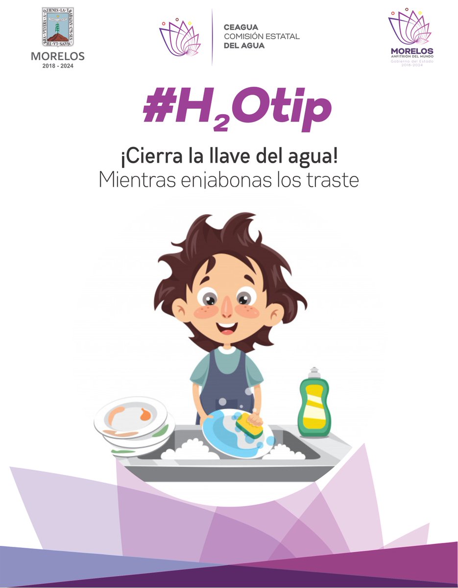 CEAGUA_Morelos's tweet photo. #H2Otip cuando lavas los trastes procura remojarlos y enjabonarlos, eso facilitara su limpieza, así ahorraras el vital liquido #NoLaDesperdicies https://t.co/aIDGGPRXLC