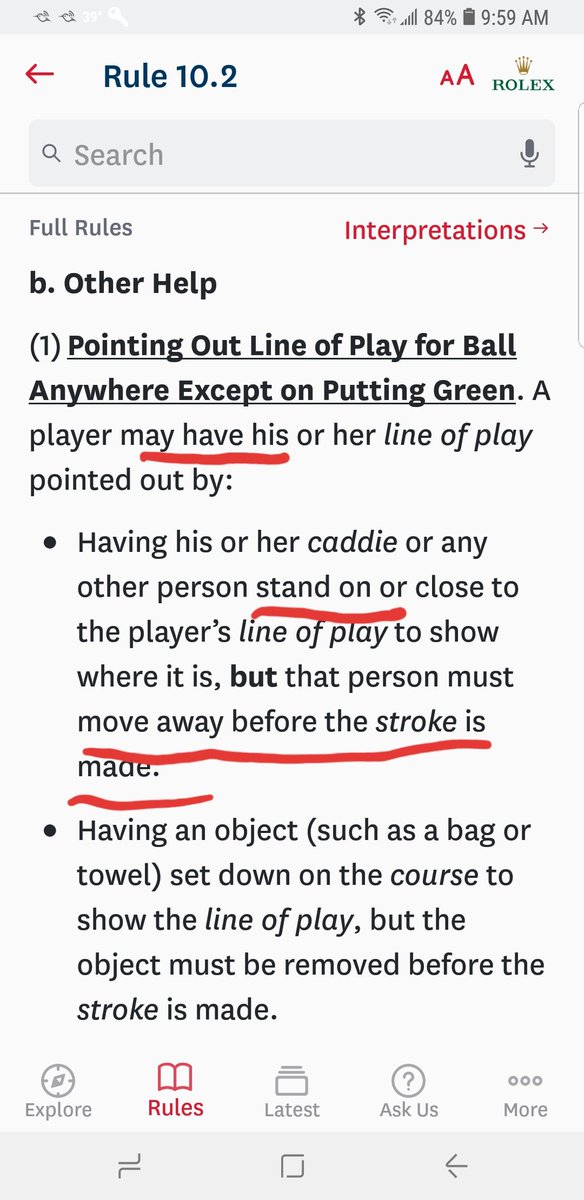 Stretchmobile's tweet image. #gcmorningdrive USGA 10.2b(4) is confusing &amp;amp; contradictory to caddie's role. 10.2b(1) indicates caddie can stand on line until stroke. Caddie can help on so much but can't help line up? Next, no green reading or advising on yardage? #usga @USGA_PR @GCMorningDrive