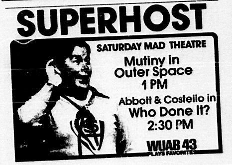 SkrticX's tweet photo. Superhost. Saturday Mad Theatre. Source: TV Guide (Cleveland Edition)
April 9, 1977  Pg. A-17. #WUAB https://t.co/hA52gtneub