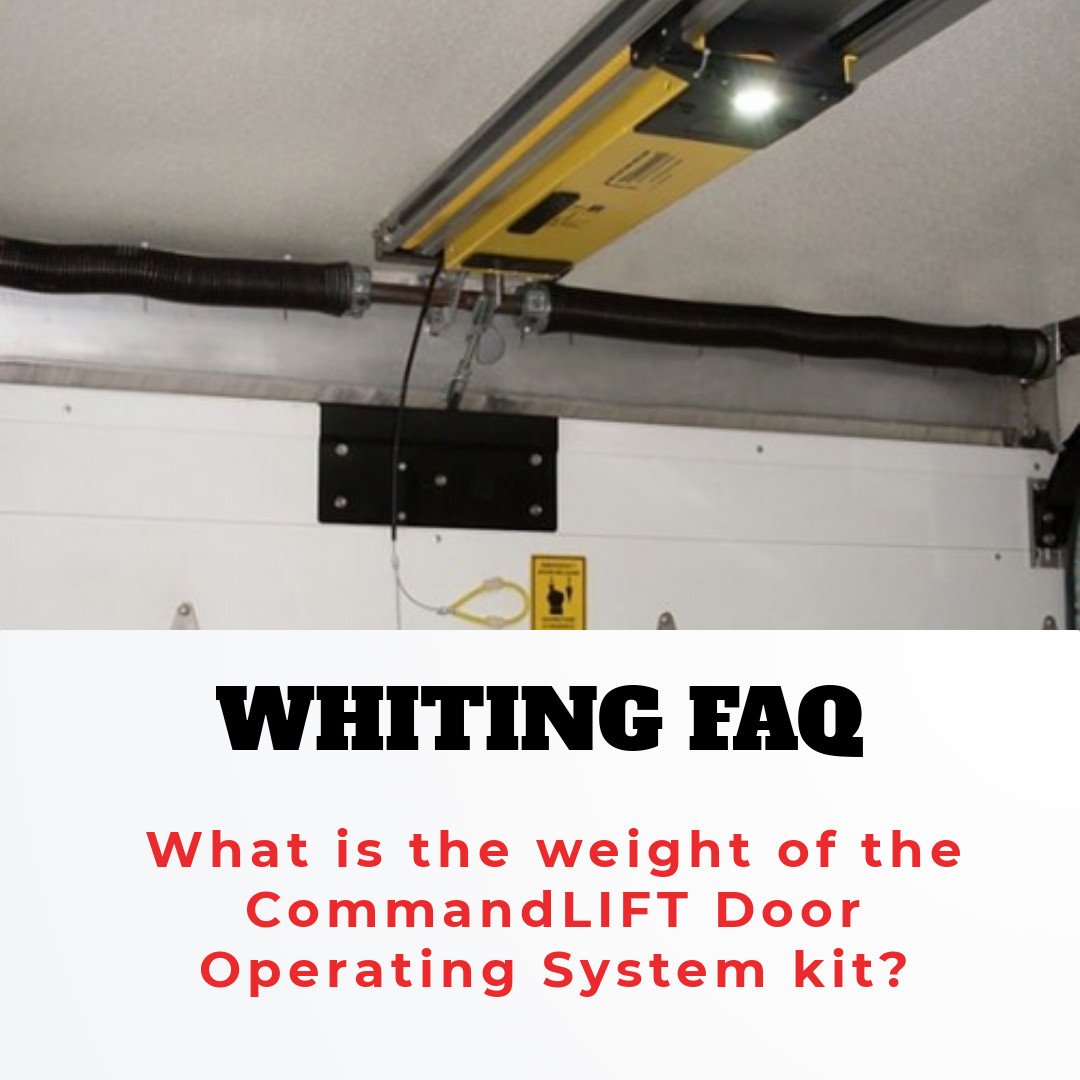 A common question that we get is "What is the weight of the CommandLIFT Door Operating System kit?" The typical CommandLIFT Door Operating System kit is approximately 65 pounds.