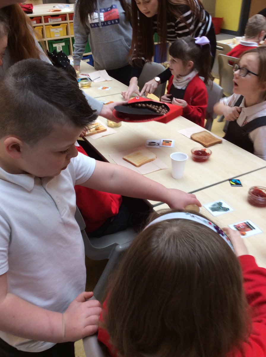 fairtraders's tweet photo. The Fairtraders have been busy serving a lovely Fairtrade breakfast to their friends in school.  You were all fantastic! 👏🏻👏🏻👏🏻😀 @drumparkprimary #fairtradeEdUk https://t.co/eGcUogUPiL