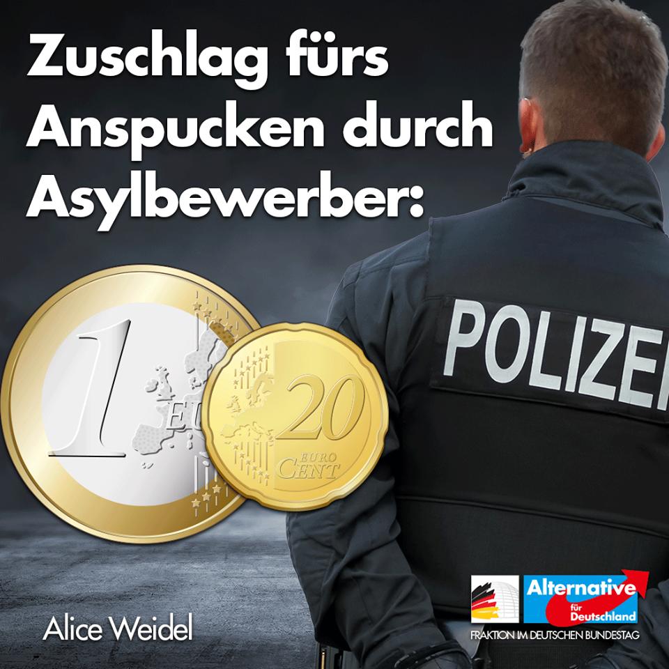 +++ Zuschlag fürs Anspucken durch Asylbewerber: 1,20 Euro. Bessere  Ausstattung und mehr Befugnisse für Polizeibeamte: Unbezahlbar! +++
Die Beamten brauchen mehr Befugnisse, mehr Geld und vor allem mehr Anerkennung für ihren harten Job.
#AfD #Bundestag
➡️ facebook.com/aliceweidel/ph…