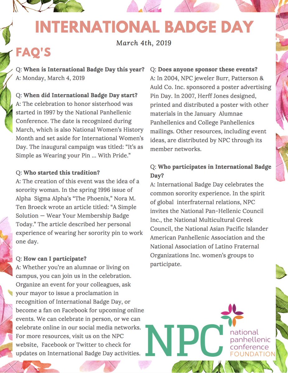 BakerFSLife's tweet image. Tomorrow, March 4, is International Badge Day! Join by wearing your badge anywhere you are, by dressing in badge attire, and by showing sisterly love! Here are some FAQ’s on anything you want to know! #BadgeDay19