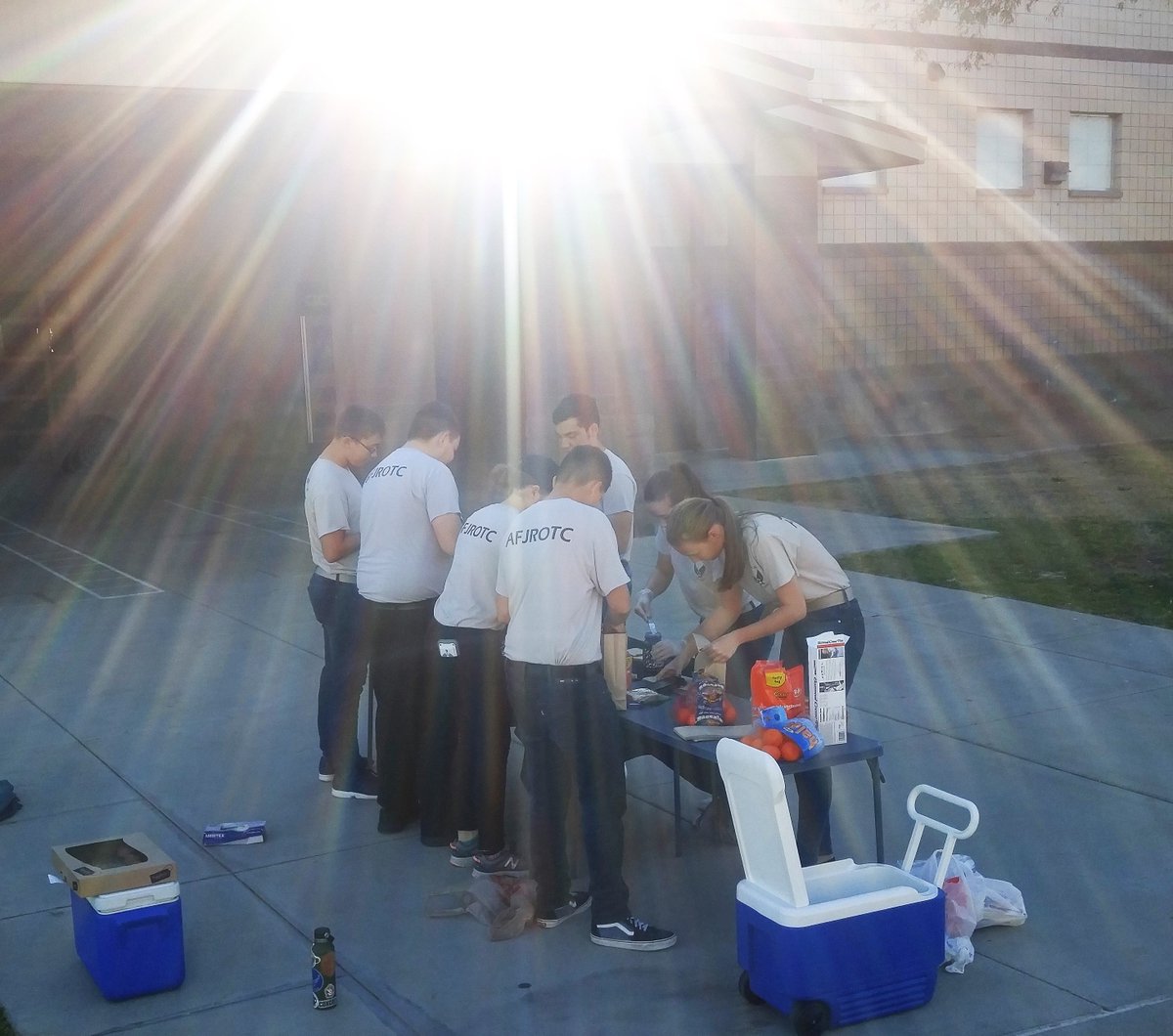 75 meals made and delivered, 40 lbs of fruit distributed and 4 cases of water handed out to those in need in downtown Phoenix. Theses cadets were great today.