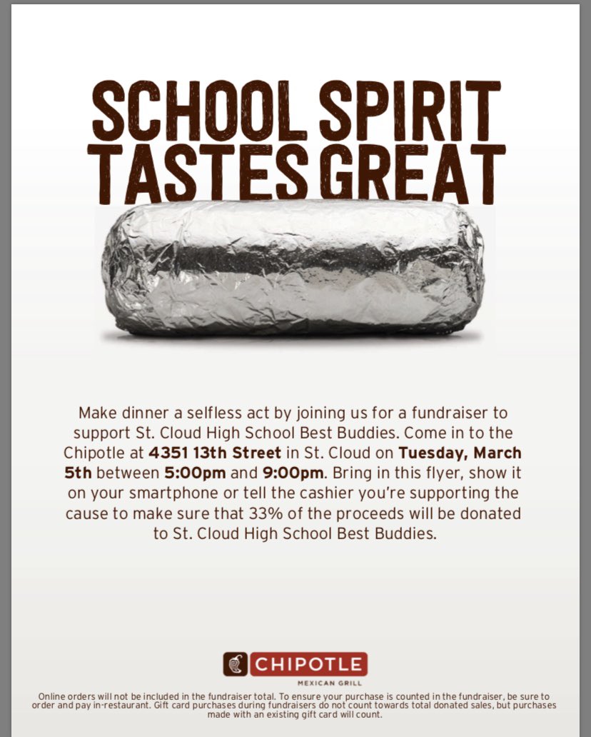 schsbulldogs's tweet photo. Students can wear the following colored shirts this week to help promote disability awareness week. Best Buddies is also having a spirit night 3/5 at Chipotle from 5-9pm! https://t.co/e8xB2f1fVf