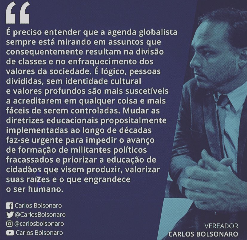 CarlosBolsonaro's tweet photo. *EDUCAÇÃO: Militantes políticos fracassados x cidadãos preparados. https://t.co/3z1F17iYEv
