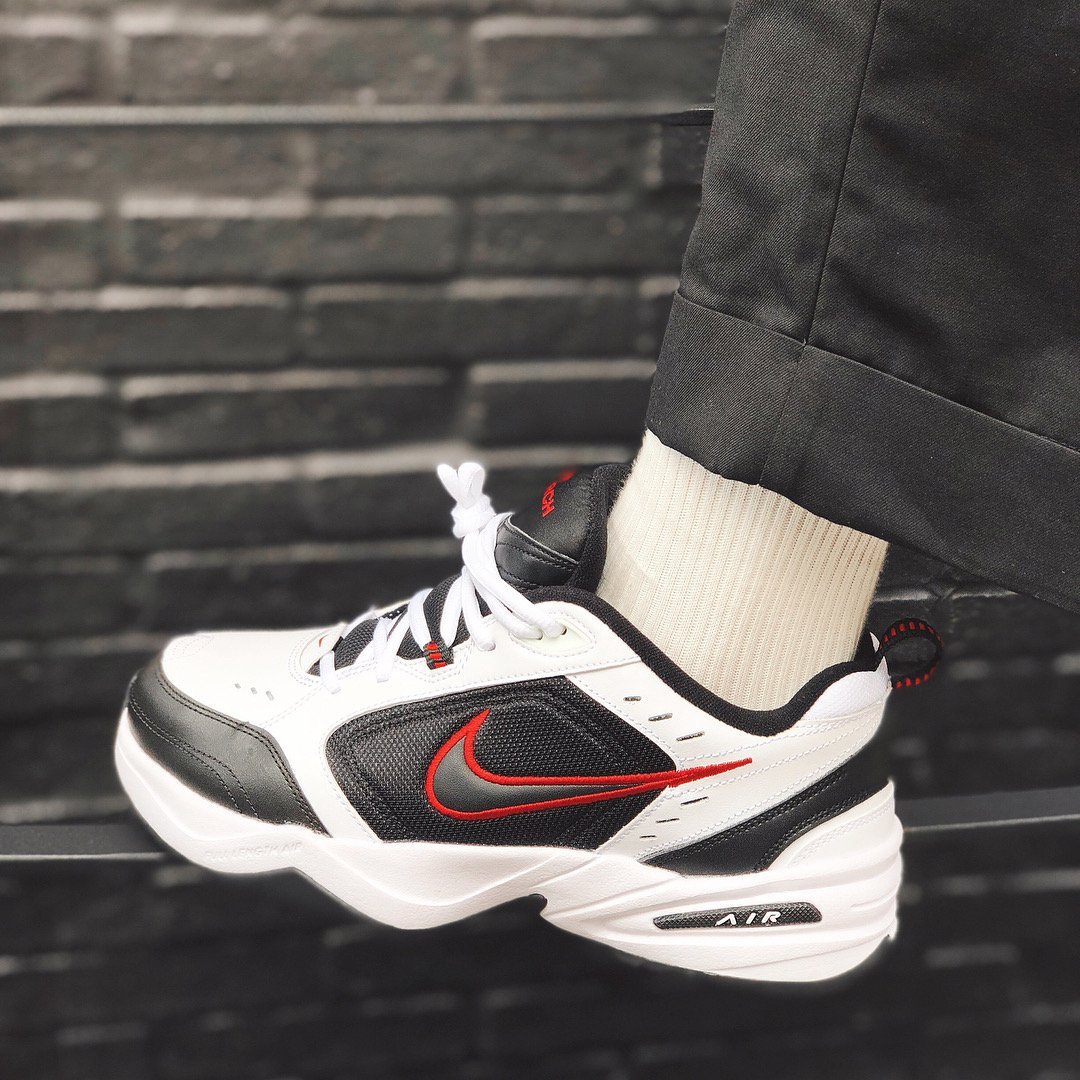 nike air monarch iv black on feet