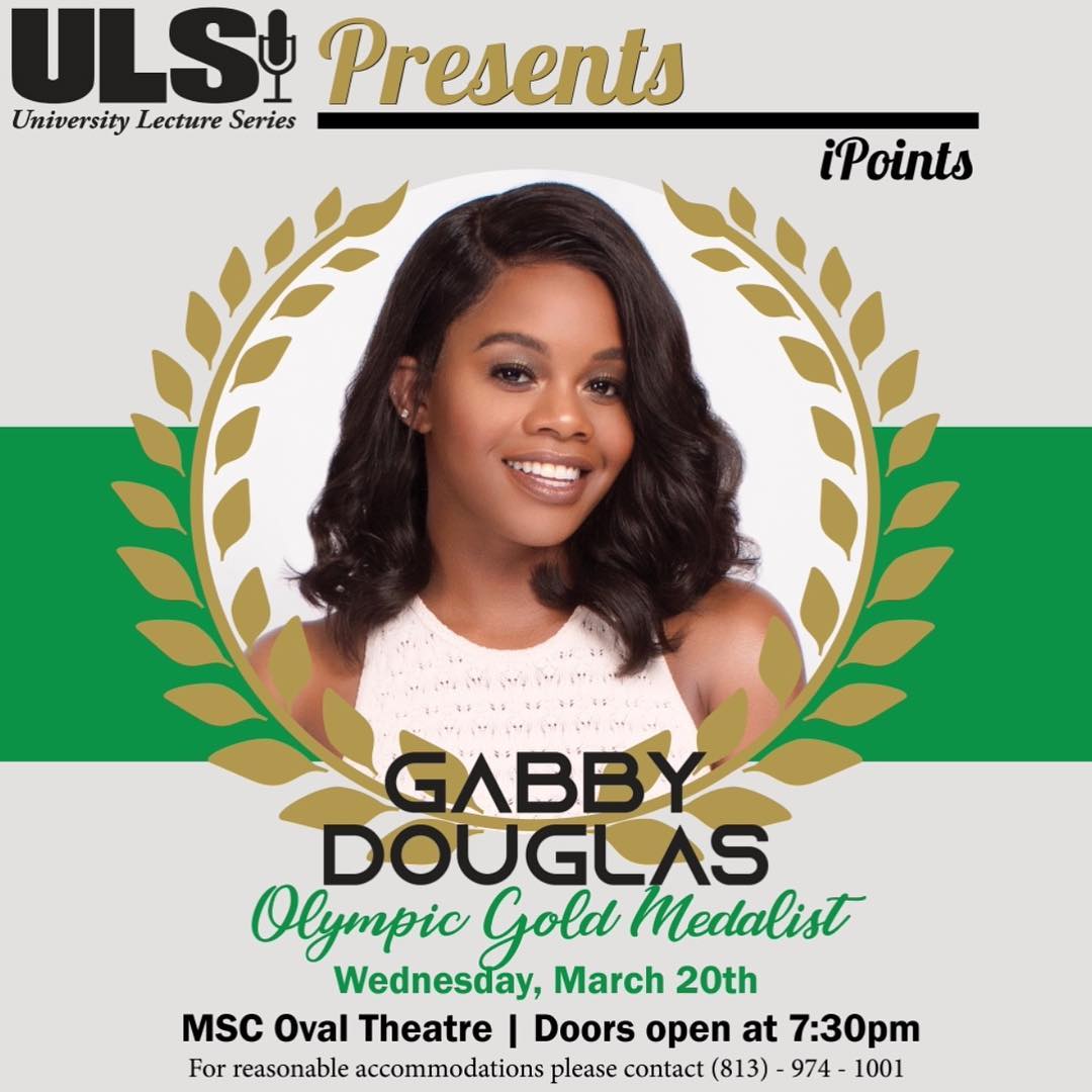 LectureUSF's tweet photo. We are excited to announce that Gabby Douglas will be our next USF speaker! 
Gabby is a US Women's gymnast who has won Olympic gold medals through team and individual competitions during the 2012 and 2016 Summer Olympics. https://t.co/4QqtDvTg70