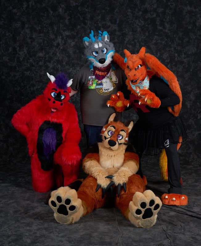 Sorrel_Pandoth's tweet photo. Throw back to AC 2018 photo booth with @KaitoRedTimbah @MrPyroPancake &amp; @Brumal_Bear! Cant wait to do it all again this summer with this fuzzy gang! #Fursuiting #ANE2018 https://t.co/F0zK7f6eu4