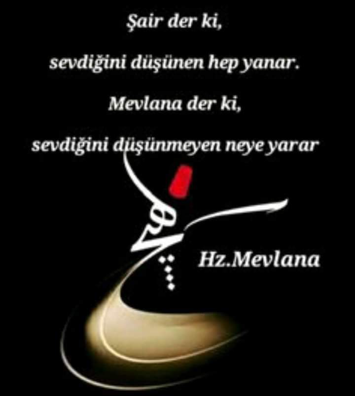 Şair der ki,
Sevdiğini düşünen hep yanar.

Mevlana der ki,
Sevdiğini düşünmeyen neye yarar?..

#MEVLÂNA