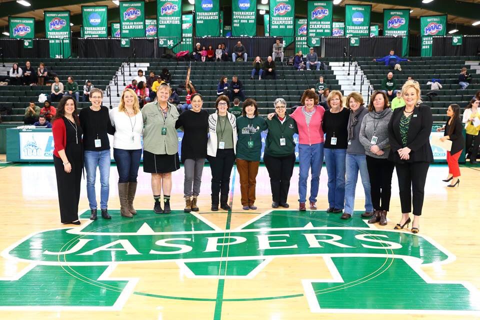 Manhattan_WBB's tweet photo. We had such a wonderful day celebrating those who paved the way for Manhattan women’s basketball over the past four+ decades. 

Our program’s tradition is so rich because of them, and we are so very grateful to these amazing pioneers! #playGREEN #mcwbb40 https://t.co/iXCLddJNOf