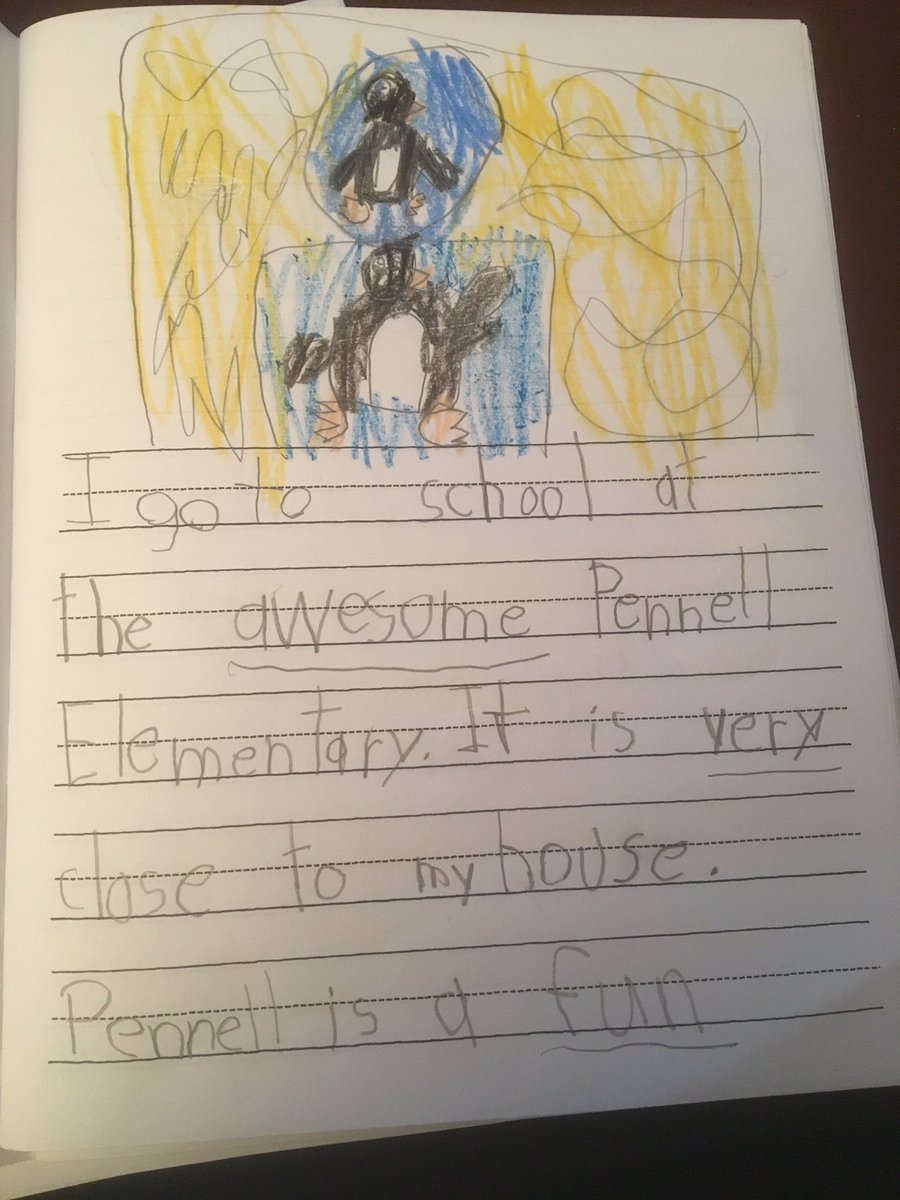 missmiluski's tweet image. I’m learning so much from my student’s writing homework! Mainly that Pennell has a great principal, cuddly mascot, and yummy pizza!! #adjectives #sundaygrading #imformationalwriting #PennDelcoProud @MrLeightEdu