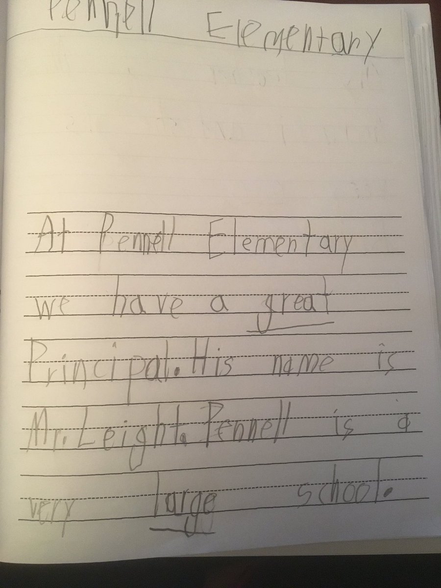 missmiluski's tweet image. I’m learning so much from my student’s writing homework! Mainly that Pennell has a great principal, cuddly mascot, and yummy pizza!! #adjectives #sundaygrading #imformationalwriting #PennDelcoProud @MrLeightEdu