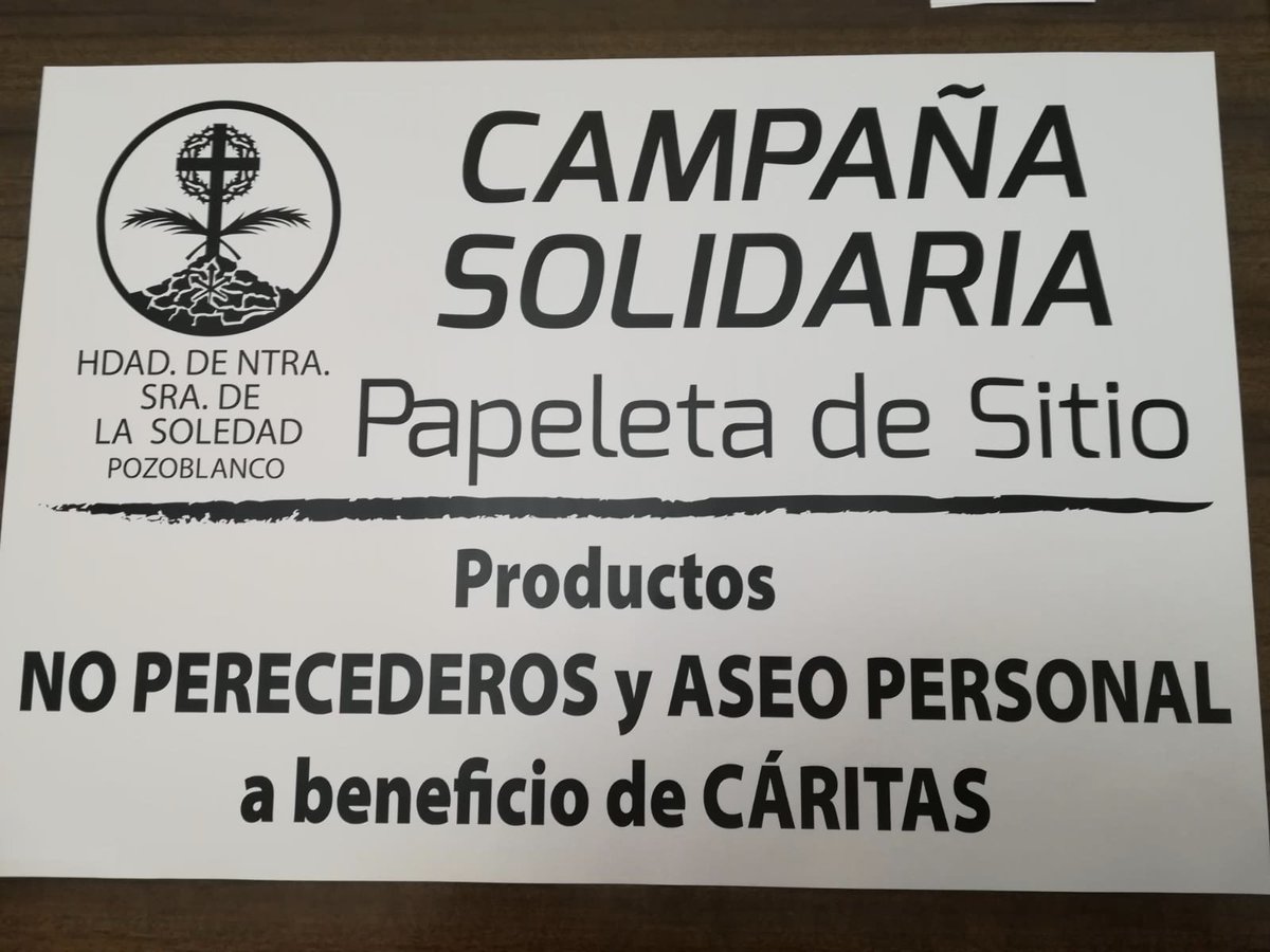 Papeleta de sitio solidaria, este año con la recogida de la papeleta de sitio se aportará productos no perecederos o de aseo personal, a beneficio de <a href="/Caritaspozocord/">Cáritas Pozoblanco</a> 
hermandaddelasoledad.blogspot.com/2019/03/papele…