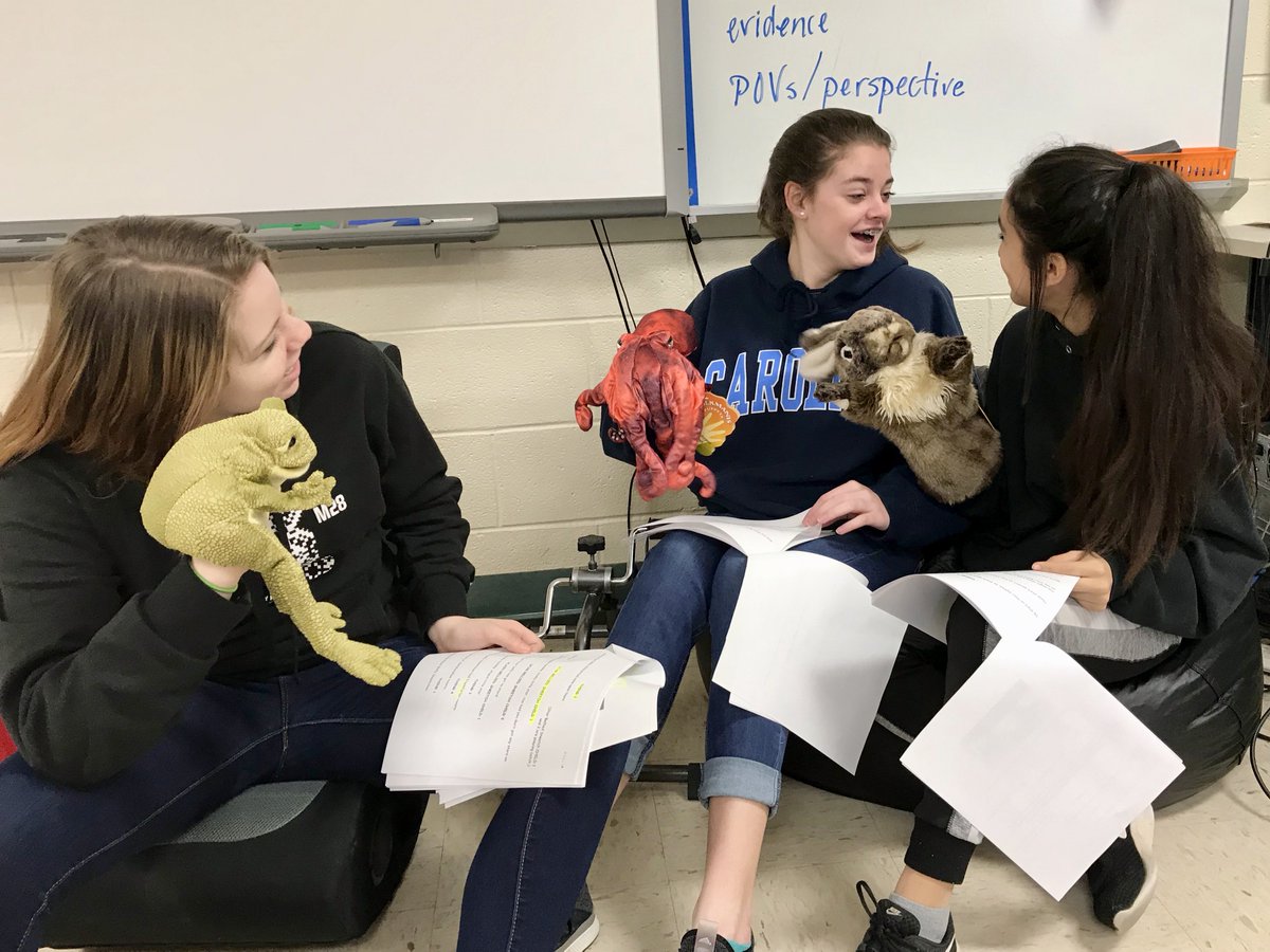 NewCenturyMS's tweet photo. Scene practice before 8th graders perform and film their play for second-grade friends. Script-adapting, pronunciation, expression, character motivation, setting, staging: higher-level thinking skills! Thank you @DonorsChoose #FlexStrong https://t.co/DhzbwqymXX