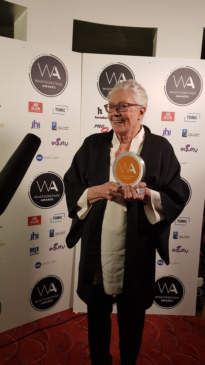 WhatsOnStage's tweet photo. Some of the brilliant winners - Aidan Turner, Patti LuPone, Vanessa Redgrave and Adrian Scarborough with their statues at the #WOSAwards https://t.co/VWTzXlxxuk