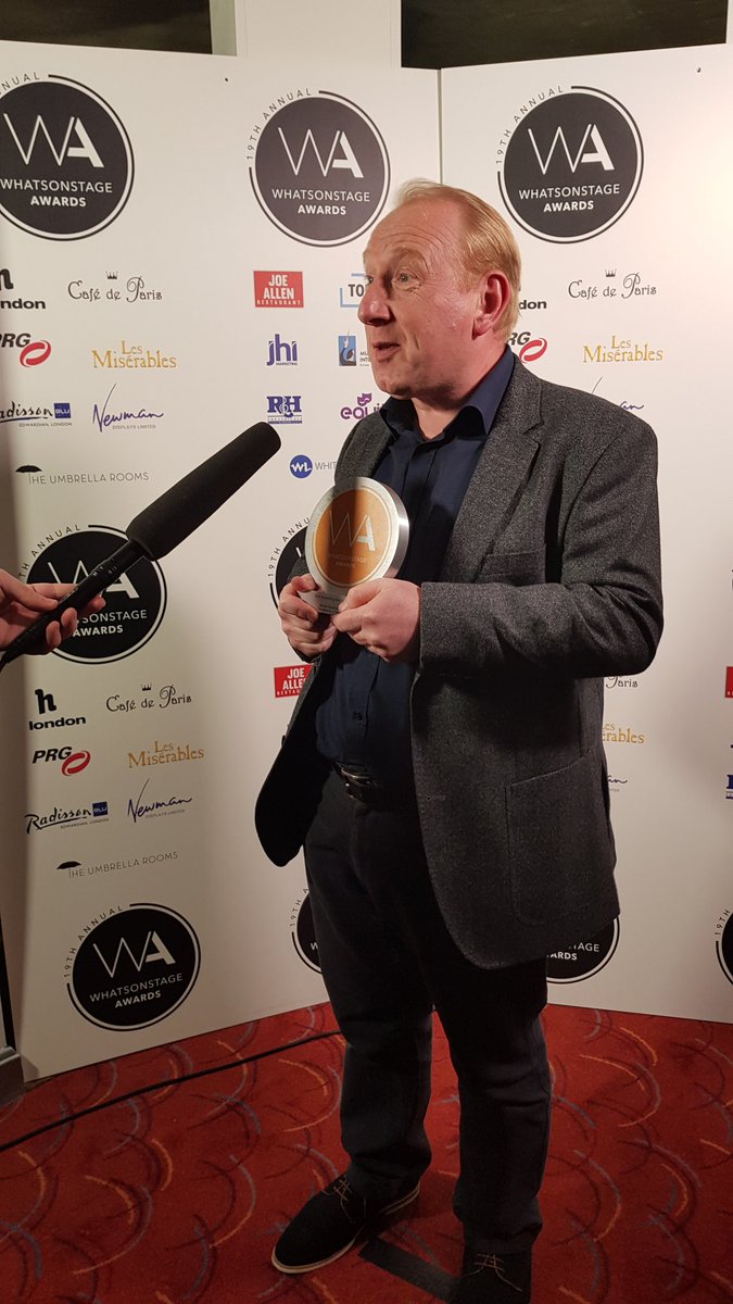 WhatsOnStage's tweet photo. Some of the brilliant winners - Aidan Turner, Patti LuPone, Vanessa Redgrave and Adrian Scarborough with their statues at the #WOSAwards https://t.co/VWTzXlxxuk