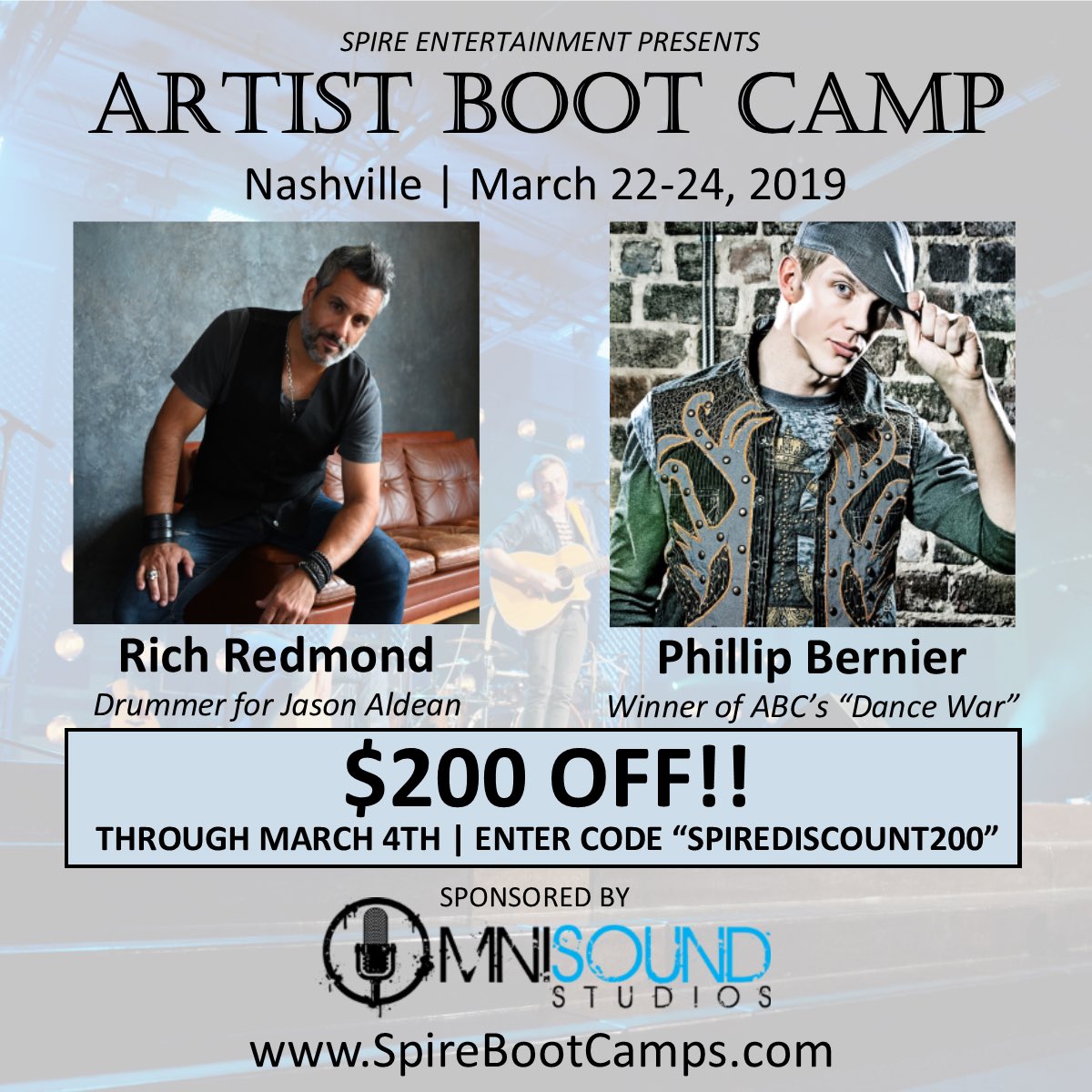 spirelife's tweet photo. $200 Off Baby!! Enter Code “spirediscount200”. Valid thru March 4th. (Limited Space) https://t.co/wqgrN6b1p8
#Nashville #nashvillemusic #singersongwriter #nashvilleartist #nashvillescene #countrymusicartist #richredmond #songwriternashville #spirelife #omnisoundstudios https://t.co/GZFZbWWwAB