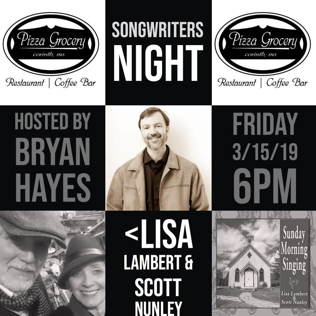 bryanhayesmusic's tweet photo. A special #SongwritersNight coming up @PizzaGrocery . We're honored to host the EP Release for #LisaLambert & #ScottNunley . Come join us! https://t.co/mhh82xJsky