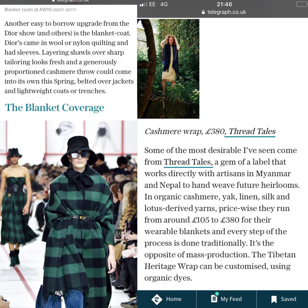 As seen in The Telegraph, The Blanket coverage feature <a href="/LisaDoesFashion/">Miss Lisa Armstrong</a> 
Our Handwoven Yak ‘wearable blanket’
“Some of the most desirable wraps I have seen”. Lisa Armstrong