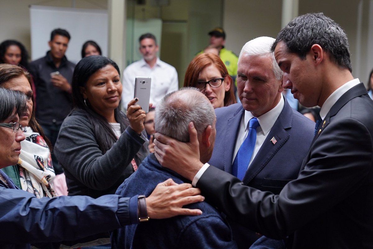 WhiteHouse45's tweet photo. "We stand with President Juan Guaido as the legitimate President of Venezuela. And we will keeping standing until your libertad is restored."

In photos, @VP Pence's trip to Colombia: https://t.co/0FgpJ0YSN8 https://t.co/rfx0vGLHKQ
