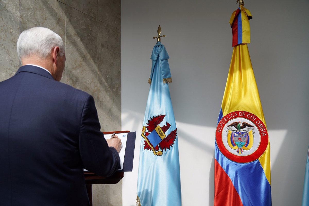 "We stand with President Juan Guaido as the legitimate President of Venezuela. And we will keeping standing until your libertad is restored."

In photos, <a href="/VP/">Vice President JD Vance</a> Pence's trip to Colombia: 45.wh.gov/mXW8iF
