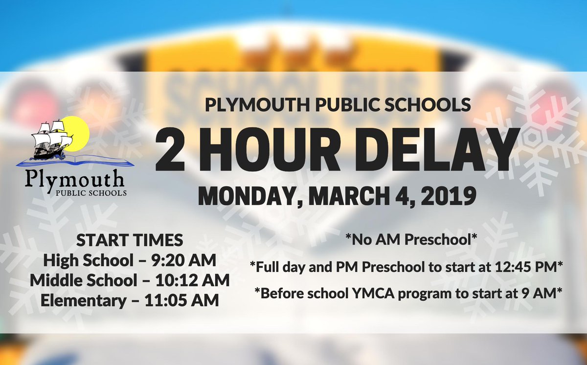 Given the current forecast, there will be a 2 HR DELAY tmrw Mar 4th. We will continue to monitor conditions throughout the night/early morning. Should the delay change to a cancellation, you will be notified by email &amp; phone, in addition to social media postings, tmrw morning.❄️