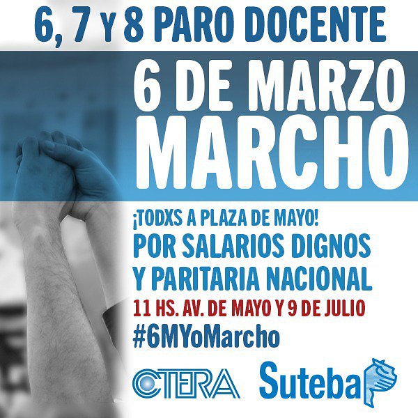 MAragnelli's tweet photo. #6MYoMarcho
#7y8YoParo
#ParitariaNacional
#EscuelasSeguras
#SalariosDignos  @SUTEBAProvincia @almazan_silvia @mlautorre @GraFernandez_ @NBrandsen https://t.co/8o9IH6PGdc