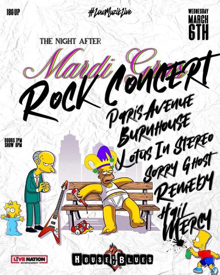 BURNHOUSE_'s tweet photo. March 6th @ the House Of Blues in Nola!!! Show starts at 8! Come party with us 🎉🔥😏 #supportlivemusic #nola https://t.co/cmLG8BuMKS