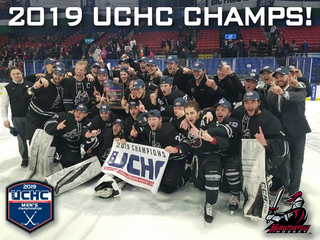 GoValiants's tweet photo. CHAMPS! 🏆🏆🏆🏆🏆🏆
@MvilleMHockey is moving on to the NCAA TOURNAMENT for the first time since 07-08 after capturing the UCHC title over Utica this weekend! The Valiants came from behind in the series with wins in game two and the tiebreaking mini-game today! #govaliants #d3hky https://t.co/XruBowCMiN