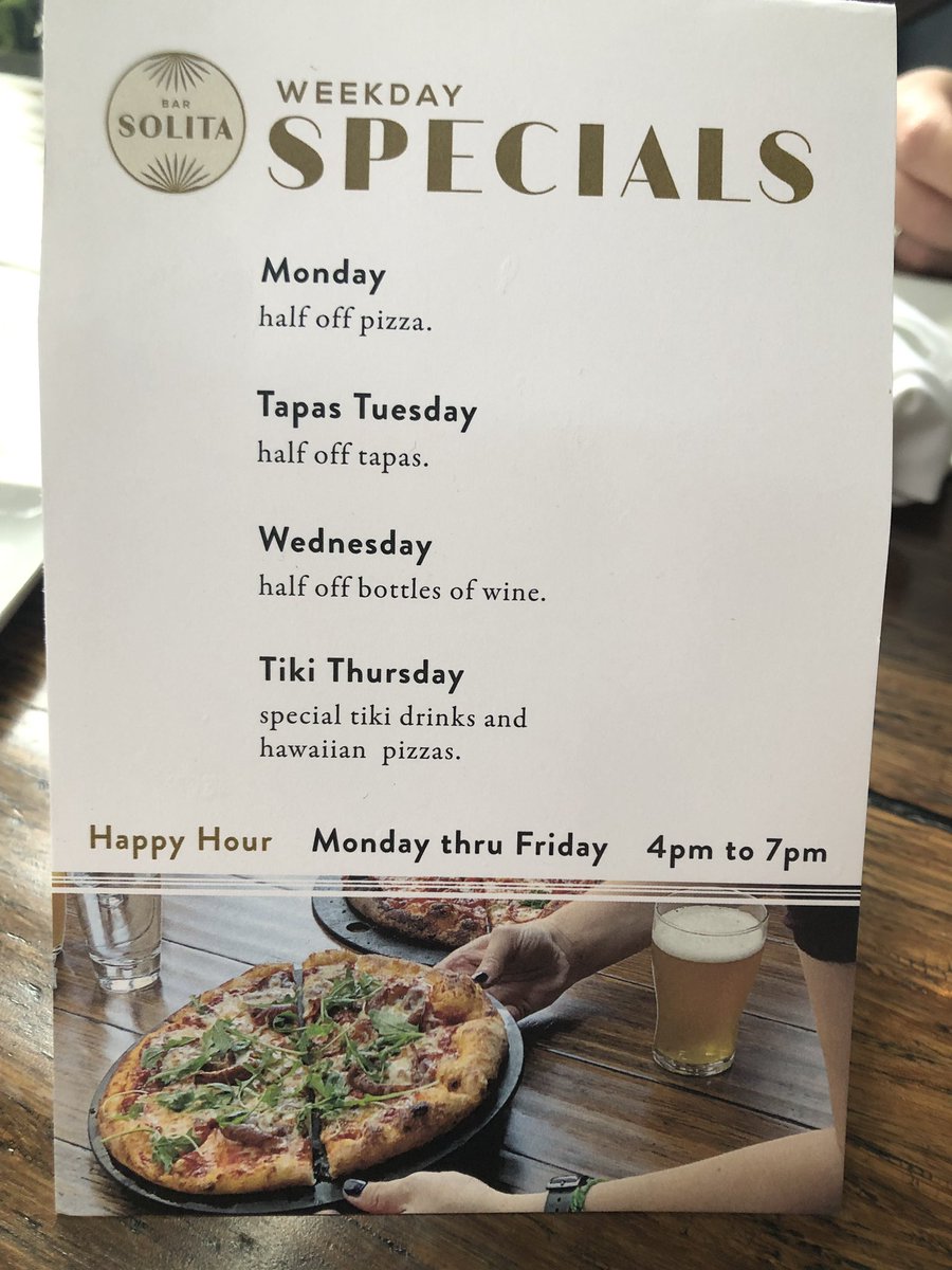 Weekday specials available at Bar Solita. Half off pizza on Mondays seems fun. #RVA #RVAfood