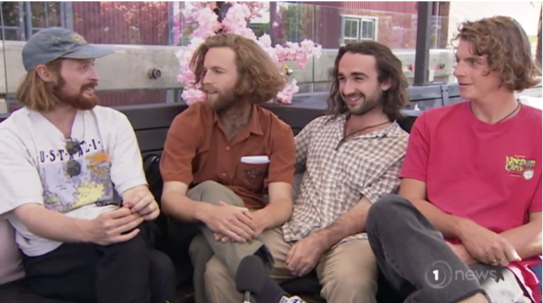 TheLabel's tweet photo. Soaked Oats and their first network TV interview - plenty more media attention to come for this super talented, wonderfully kind bunch of fellas. Thanks @JennySuo @1NewsNZ #ShuggahDoom Free NZ Tour starts this Friday in Auckland! #CoronaSunsets https://t.co/iFApfphEsM https://t.co/QoNUVwjSWP