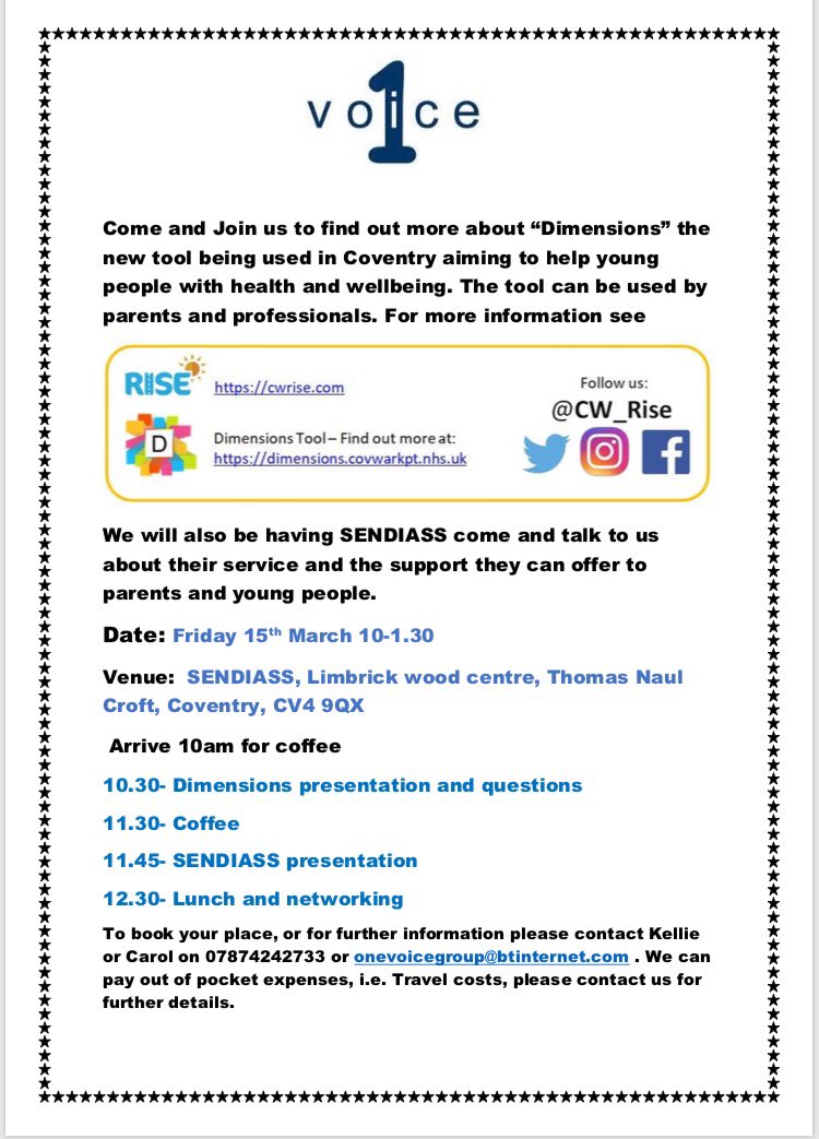 Hope you can make it... our latest event for parent/carers 😊 free refreshments and lunch too.x
#letsparticipate #dimensions #workingtogetherforchange