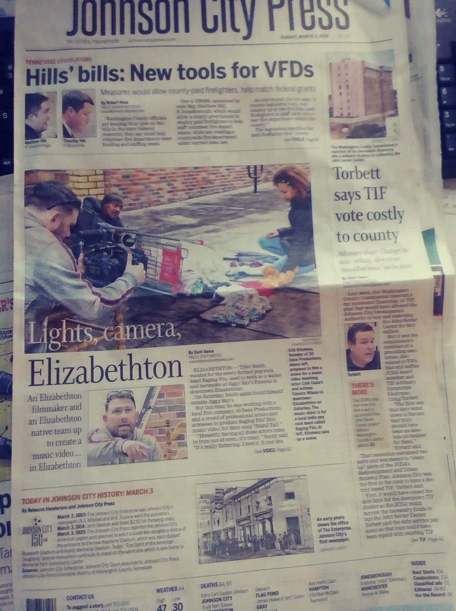 celestekwilson's tweet photo. Finally ❤️ I made the front page of the newspaper. It was nice to work on a local production in #NortheastTennessee especially since it was for the company my mom is a partner in! #EastTnFilm #musicvideo #indiepop #rocknroll #TNTourism #Tennessee #music #actor #ActorsLife #film https://t.co/UCoRtCn4iK