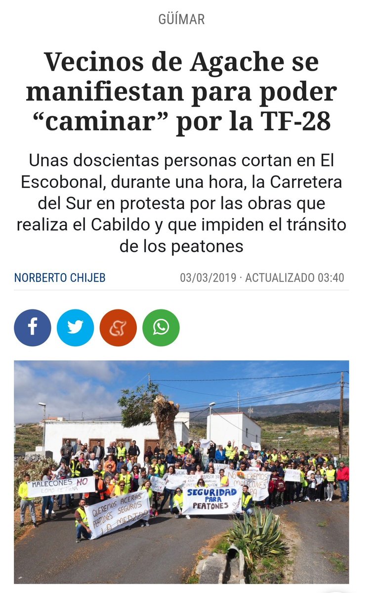 VCorreaTF's tweet photo. #carreteras #Tenerife #Güimar l Vecinos de #Agache se han manifestado por la obra del @CabildoTenerife @carreterasTF en la #TF28 por falta de #SeguridadVial para los peatones. @TF_Seguridad @diariodeavisos @LoqueVeoTfe @TenerifeVial https://t.co/na0bbl8wkq