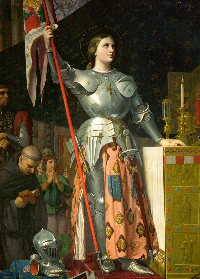 Ingres' Joan of Arc at the Coronation of Charles VII.  From the age of sixteen or Joan dressed like a man. It's one of the reasons she was executed. 400 years after her death, men were still demanding she wear a skirt.  #davidelliottbooks  #joanofarc #voices #yalit  #novelinverse