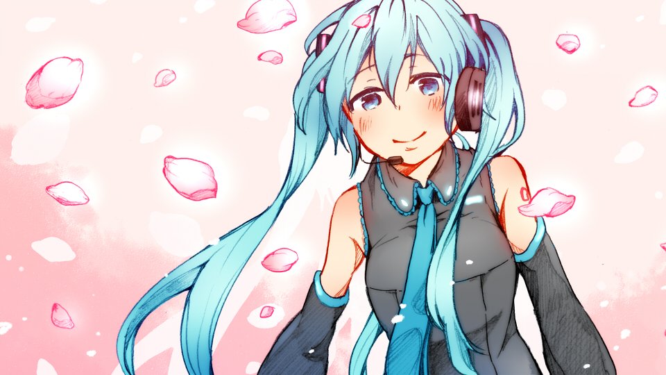 初音ミク 「ピアプロ運営です。本日は「桜」作品をご紹介!Bonitaさんのミクさん!桜の花び」|piapro(ピアプロ)のイラスト